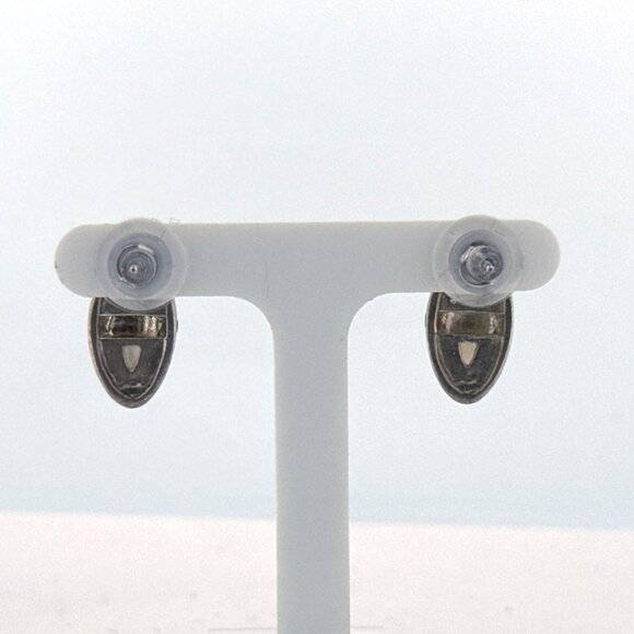 Estate Sterling Silver 925 Oval Marcasite Mother of Pearl EZ Back Stud Earrings - Picture 3 of 8